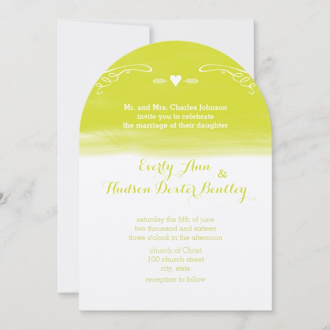 Chartreuse Chalkboard Elements Die Cut Wedding Invitation (Front)