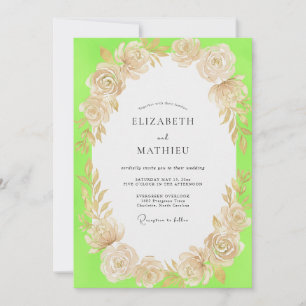 Chartreuse Champagne Floral Wedding Invitation