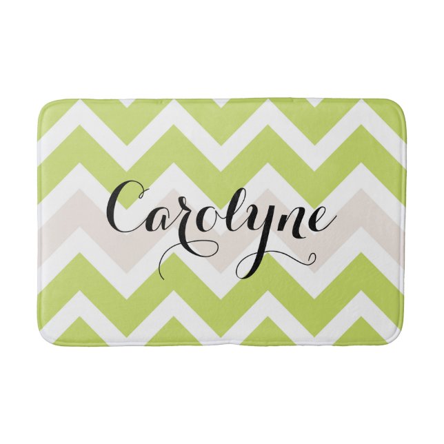 Chartreuse Chevron Pattern Personalized Bath Mat (Front)