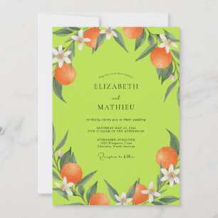 Chartreuse Citrus Orange Eucalyptus Wedding Invitation