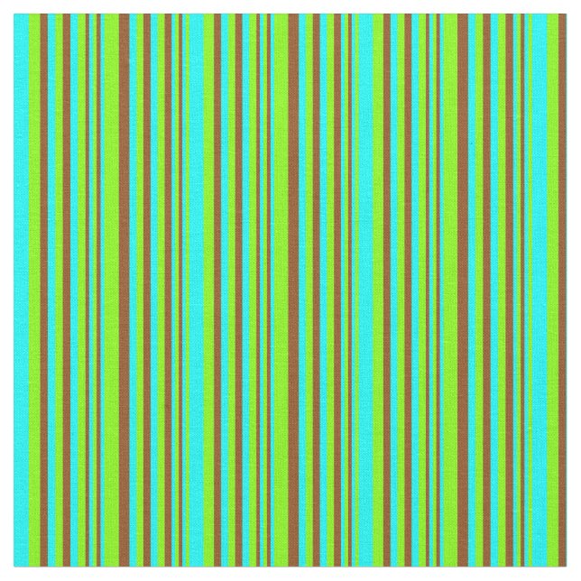 Chartreuse, Cyan & Brown Stripes Pattern Fabric (Close Up)