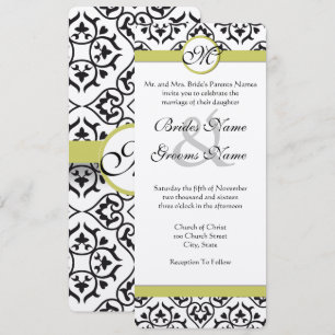 Chartreuse Damask Monogram Wedding Invitation