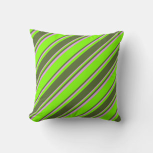 Chartreuse, Dark Olive Green & Plum Stripes Pillow
