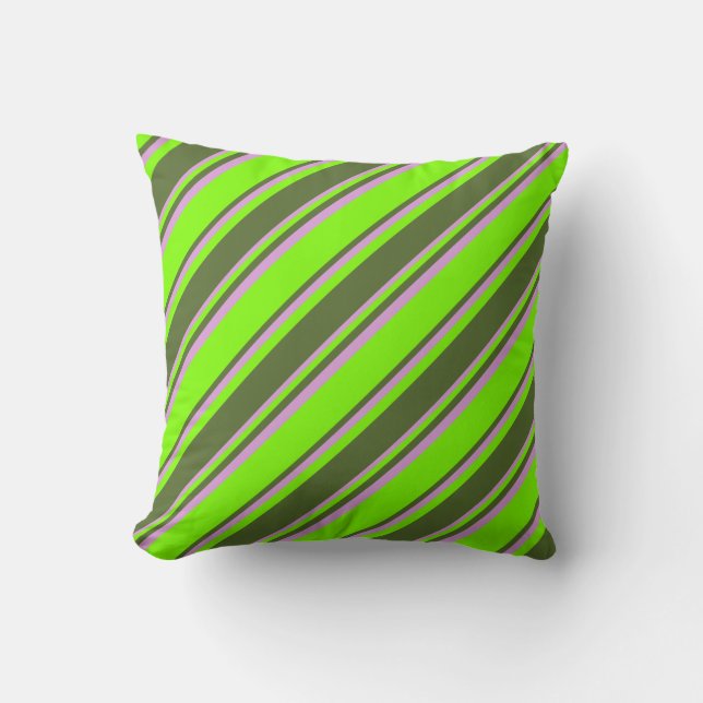 Chartreuse, Dark Olive Green & Plum Stripes Pillow (Front)