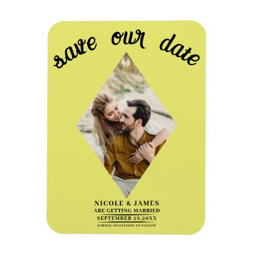 Chartreuse Diamond Photo Wedding Save the Date Magnet