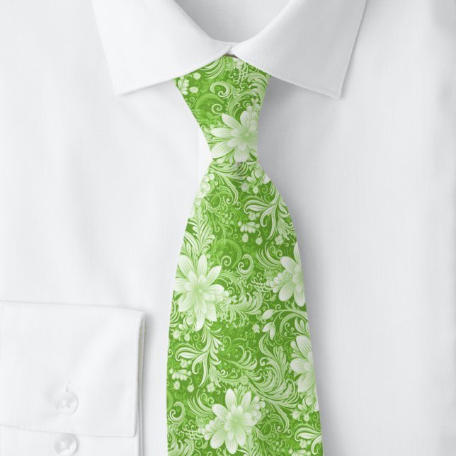 Chartreuse Floral Batik Neck Tie (Creator Uploaded)