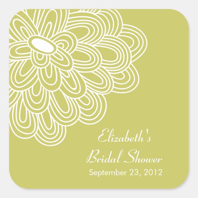 Chartreuse Floral Flowers Bridal Shower Favor Square Sticker (Front)