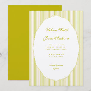 Chartreuse Formal Elegant Classic Stripes Wedding Save The Date