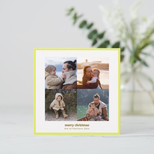 Chartreuse Four Photo Modern Minimalist Christmas Holiday Card