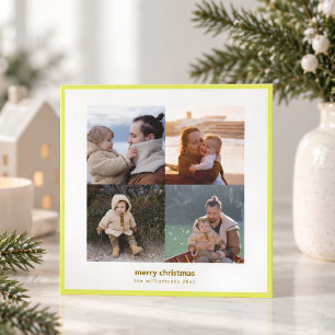 Chartreuse Four Photo Modern Minimalist Christmas Holiday Card