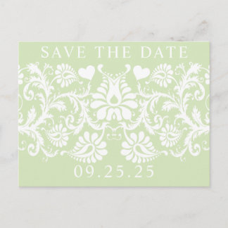 Chartreuse Funky Damask Save the Date Announcement Postcard