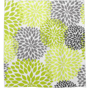 Chartreuse Gray Dahlia Floral Shower Curtain