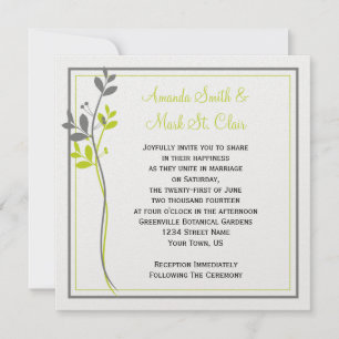 Chartreuse Gray Floral Swirls Wedding Invitation