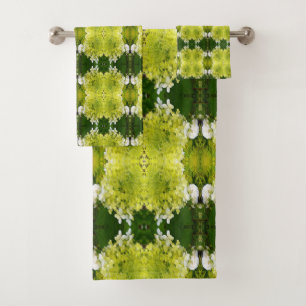 Chartreuse Green Abstract Hydrangea Blooms Pattern Bath Towel Set