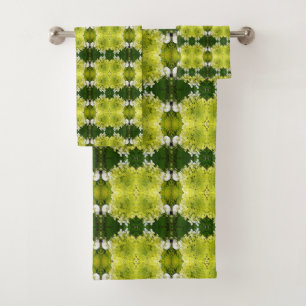 Chartreuse Green Abstract Hydrangea Blooms Pattern Bath Towel Set