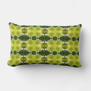 Chartreuse Green Abstract Hydrangea Blooms Pattern Lumbar Pillow