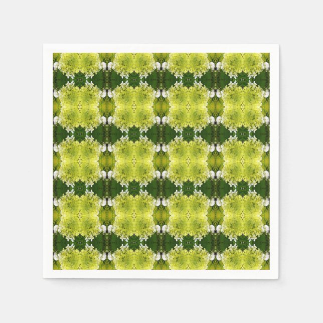 Chartreuse Green Abstract Hydrangea Blooms Pattern Napkins (Front)