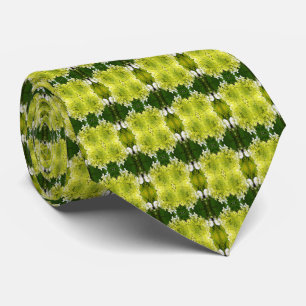 Chartreuse Green Abstract Hydrangea Blooms Pattern Neck Tie