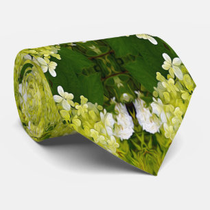 Chartreuse Green Abstract Hydrangea Blooms Pattern Neck Tie
