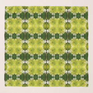 Chartreuse Green Abstract Hydrangea Blooms Pattern Scarf