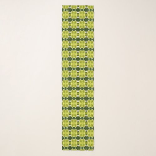 Chartreuse Green Abstract Hydrangea Blooms Pattern Scarf