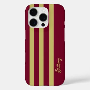 Chartreuse Green and Burgundy Stripes Pattern iPhone 16 Pro Case
