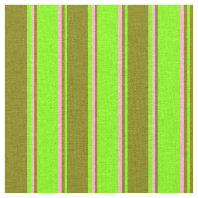 Chartreuse, Green, and Light Pink Lines Pattern Fabric (Close Up)