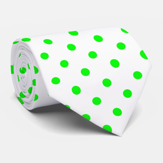 Chartreuse Green and White Polka Dot Necktie (Rolled)