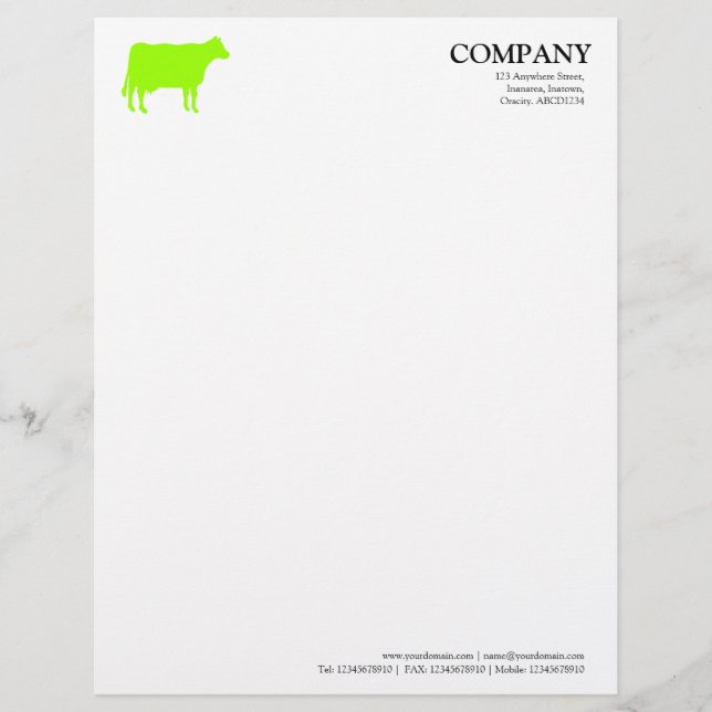 Chartreuse Green Cow - White Letterhead (Front)