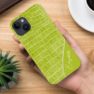 Chartreuse Green Crocodile Personalized Case-Mate iPhone 14 Case