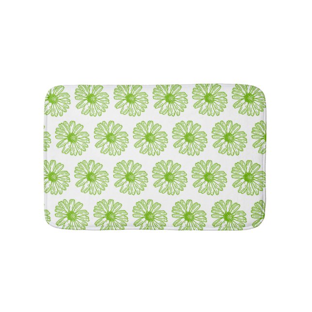 Chartreuse Green Daisy Print, Hippie Flower Print Bath Mat (Front)