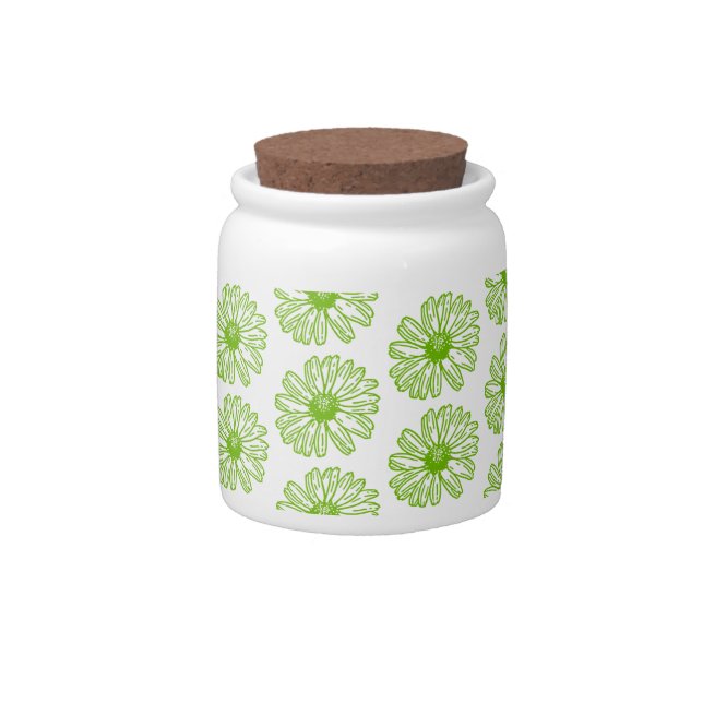 Chartreuse Green Daisy Print, Hippie Flower Print  Candy Jar (Front)