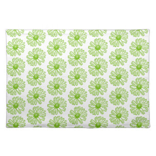 Chartreuse Green Daisy Print, Hippie Flower Print Cloth Placemat