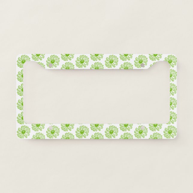 Chartreuse Green Daisy Print, Hippie Flower Print License Plate Frame (Front)