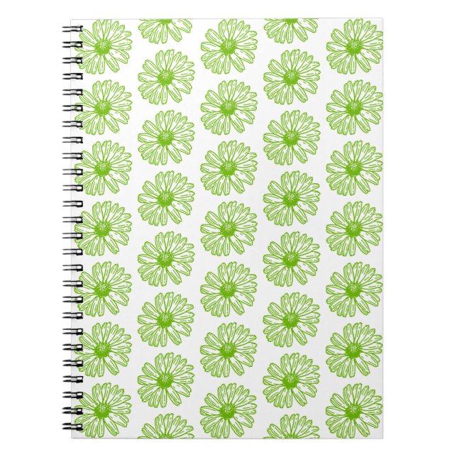 Chartreuse Green Daisy Print, Hippie Flower Print Notebook (Front)