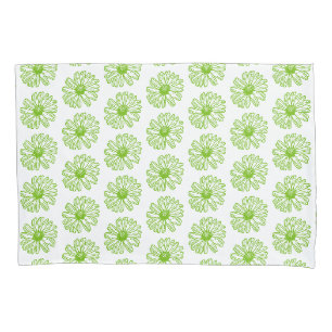 Chartreuse Green Daisy Print, Hippie Flower Print Pillow Case