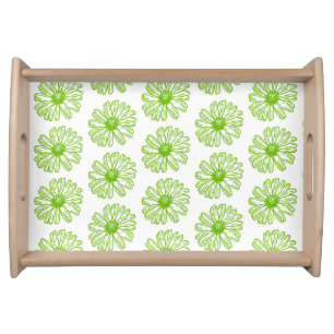 Chartreuse Green Daisy Print, Hippie Flower Print Serving Tray