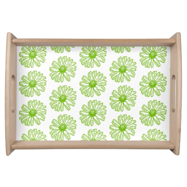 Chartreuse Green Daisy Print, Hippie Flower Print Serving Tray (Front)