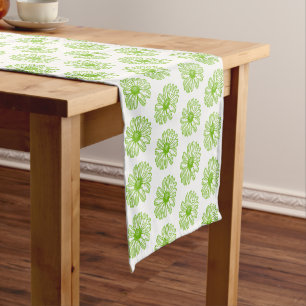 Chartreuse Green Daisy Print, Hippie Flower Print Short Table Runner