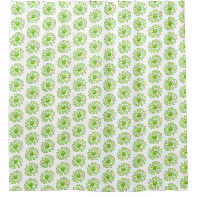 Chartreuse Green Daisy Print, Hippie Flower Print Shower Curtain (Front)