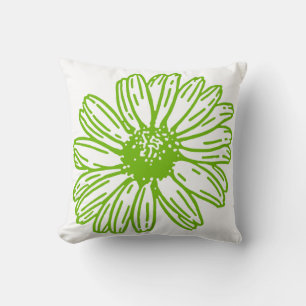 Chartreuse Green Daisy Print, Hippie Flower Print Throw Pillow