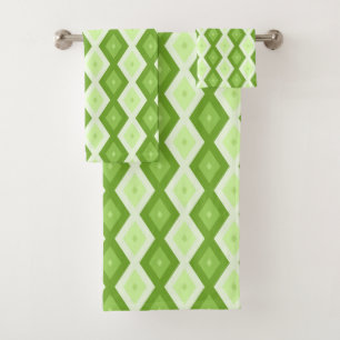 Chartreuse green diamond pattern bath towel set
