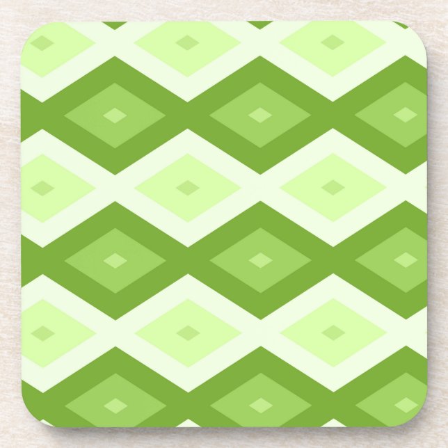 Chartreuse green diamond pattern beverage coaster (Front)