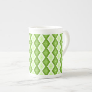 Chartreuse green diamond pattern bone china mug