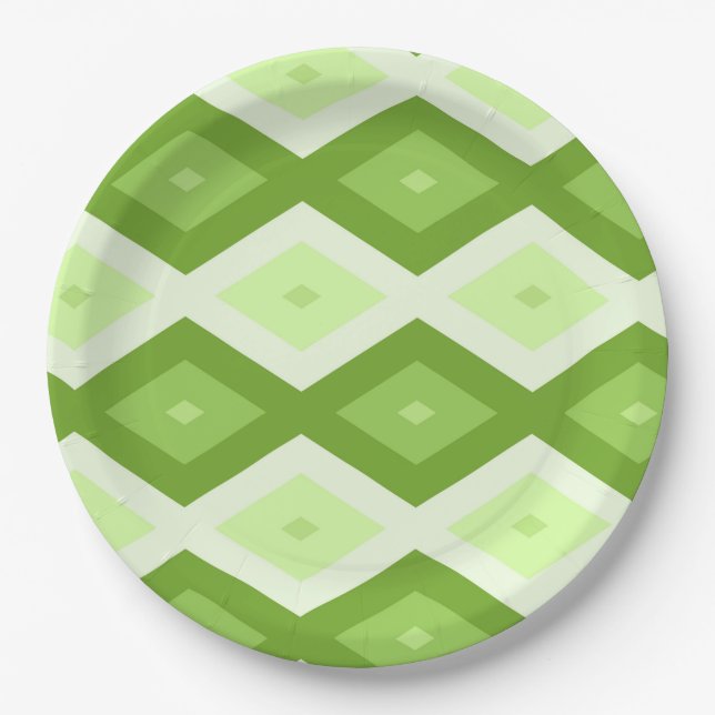 Chartreuse green diamond pattern paper plates (Front)