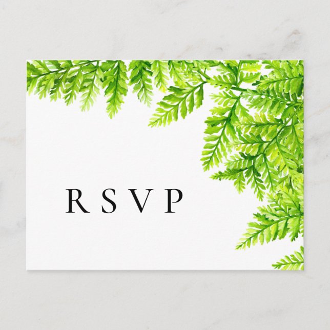 Chartreuse Green Fern Leaves Wedding RSVP Postcard (Front)