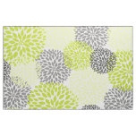 Chartreuse Green Gray Bold Large Dahlias design Fabric