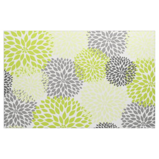 Chartreuse Green Gray Bold Large Dahlias design Fabric