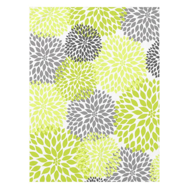 Chartreuse Green Gray Dahlia floral art Tablecloth (Front)