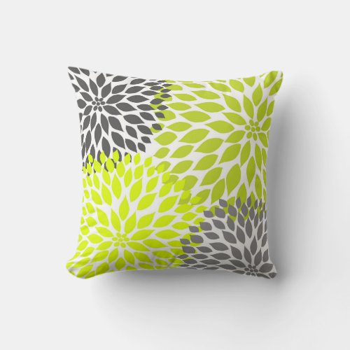 Chartreuse Green Gray Dahlia mod decor sofa pillow